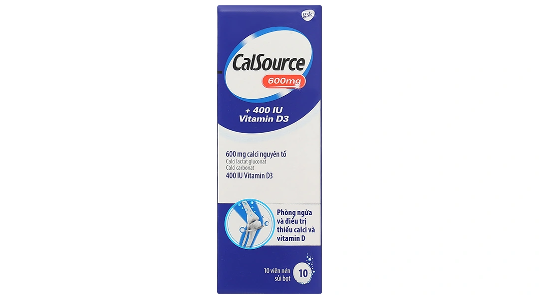 Viên nén sủi bọt CalSource Sandoz 600 + Vitamin D3 trị loãng xương tuýp 10 viên - 2